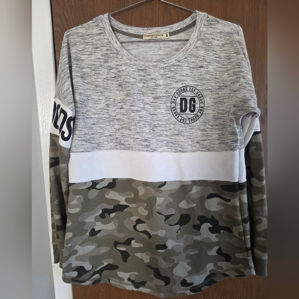 Chance or Fate Long Sleeve Camouflage Shirt - Gray and Green